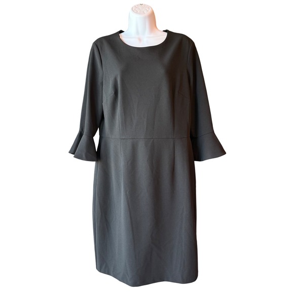 Donna Morgan Black Bell Sleeve Sheath Dress Women's 14 Cocktail Career Holiday - Picture 1 of 8